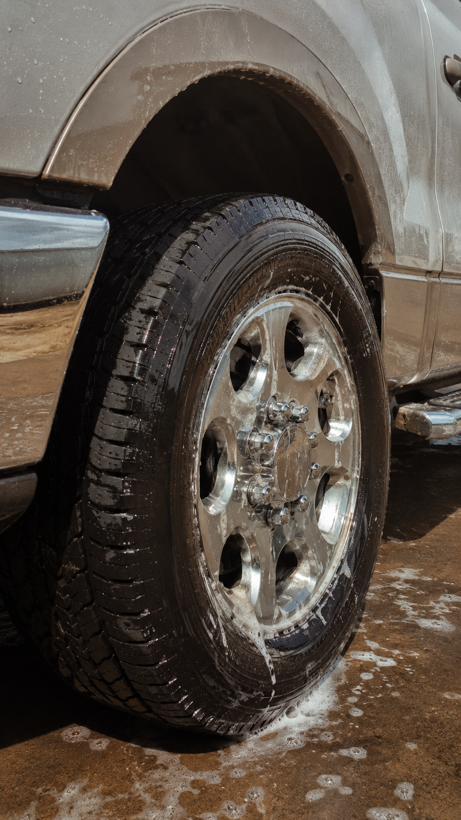Wheel and tire detail with foam